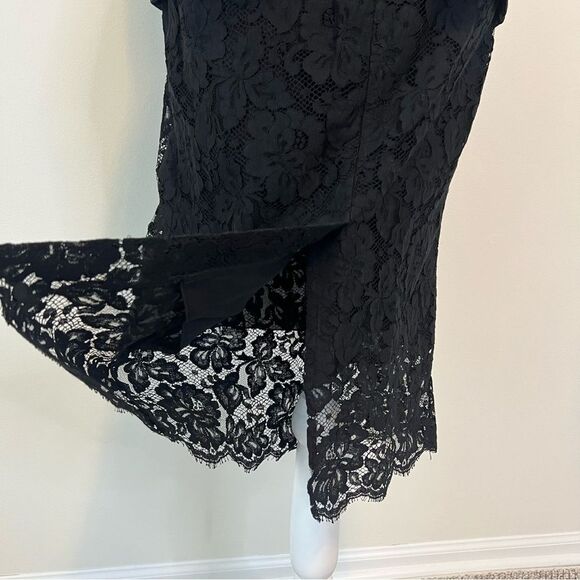 CUSHNIE ET OCHS Strapless Black Duchess Satin Lace Midi Dress Size 6 - Picture 9 of 15